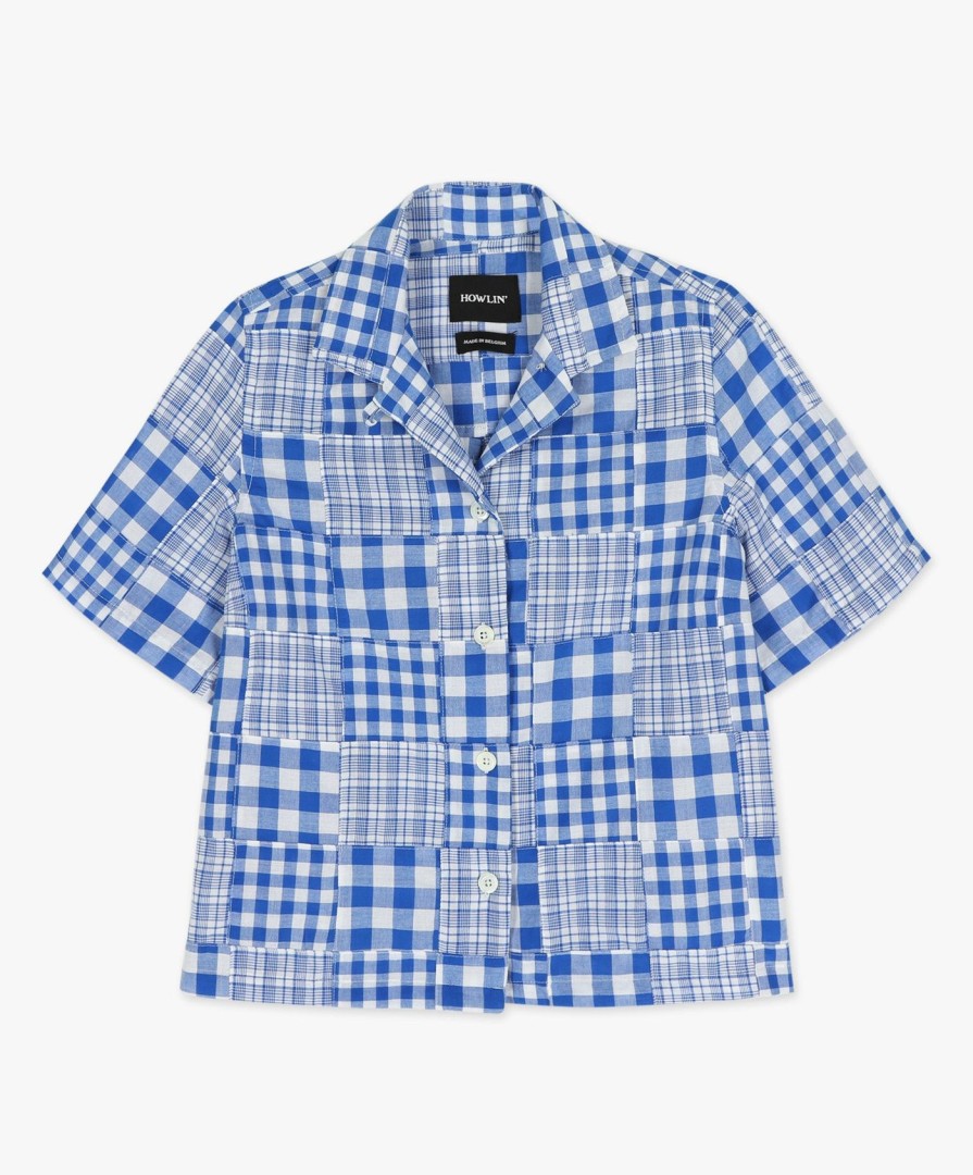 Women Howlin' | Cocktails For The Girls Please Shirt - Blue Madras Patchwork (Women)