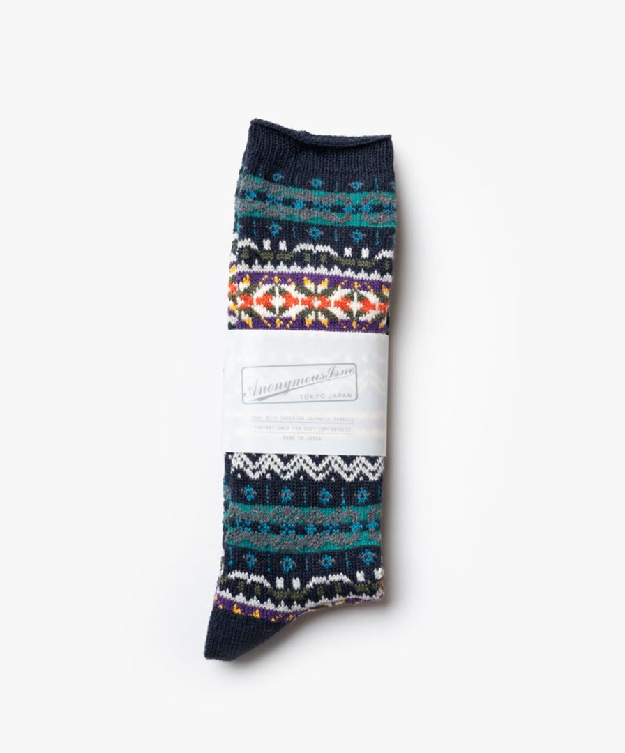 Women Anonymous Ism | Fairisle Crew Socks - Navy