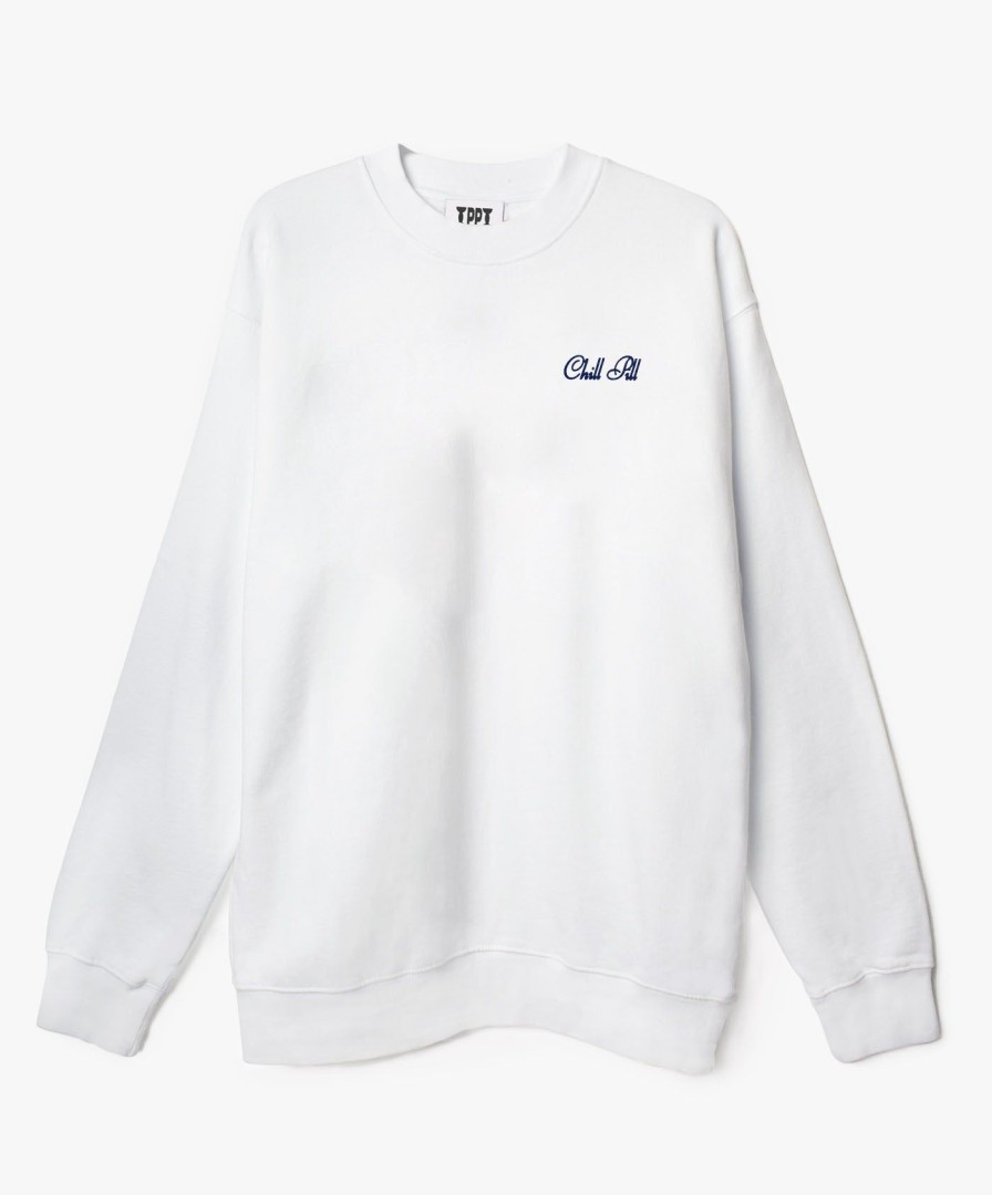 Men Public Possession | Chill Pill Crewneck - White