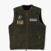 Men Good Morning Tapes | Reversible Polar Fleece Zip Vest - Moss / Acid Black