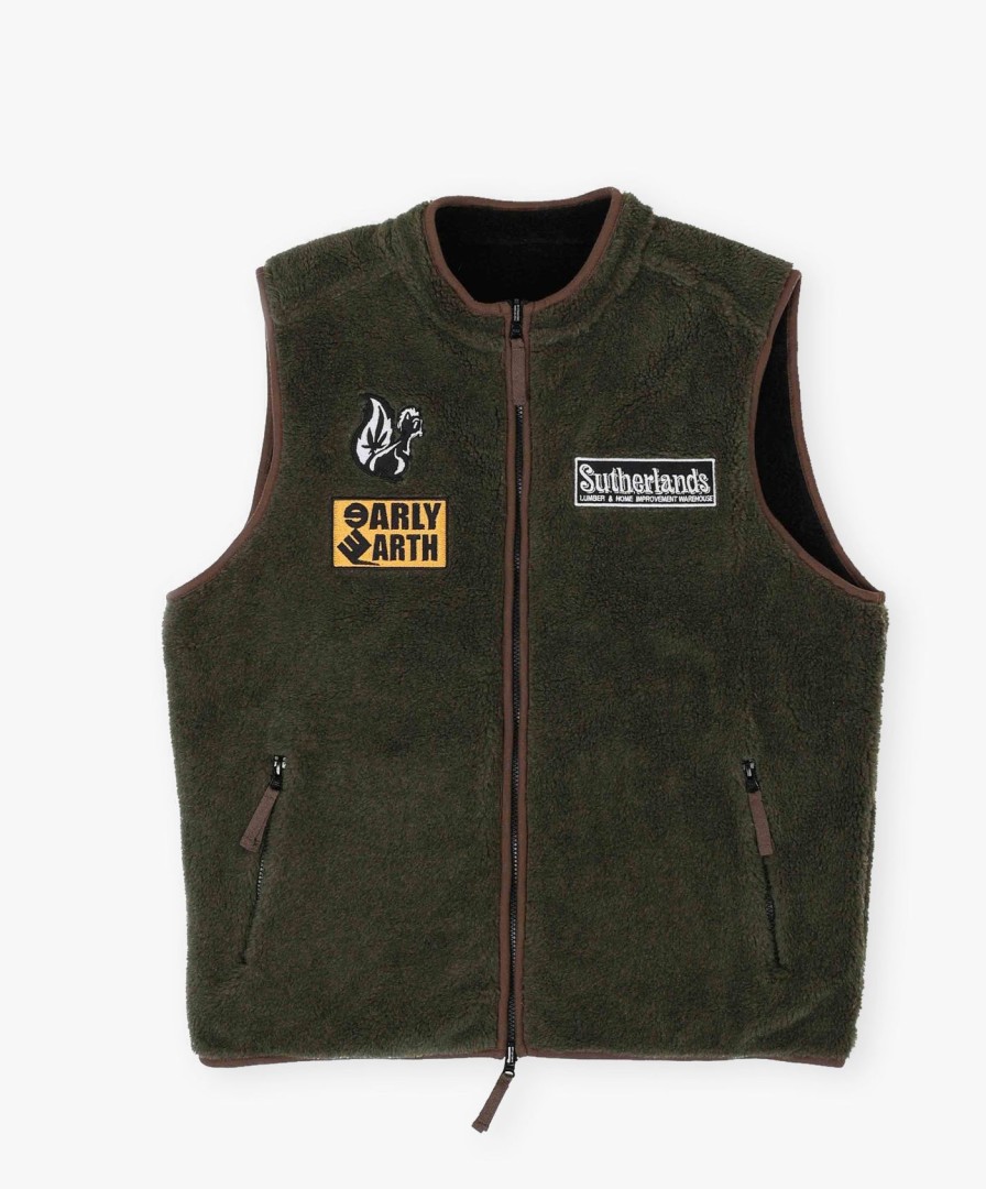 Men Good Morning Tapes | Reversible Polar Fleece Zip Vest - Moss / Acid Black