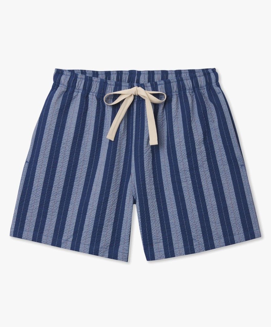 Men Howlin' | Smiling Shorts - Blue Stripes Seersucker