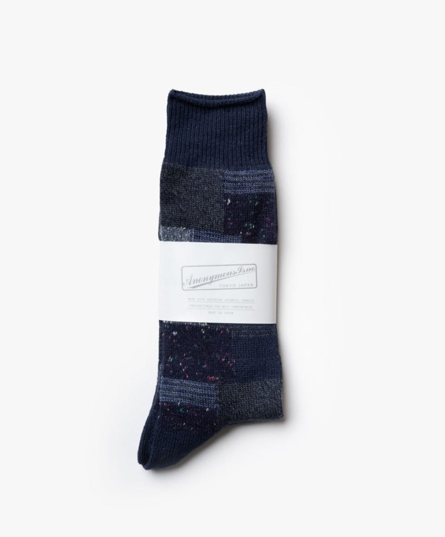 Women Anonymous Ism | Patchwork Crew Socks - Navy