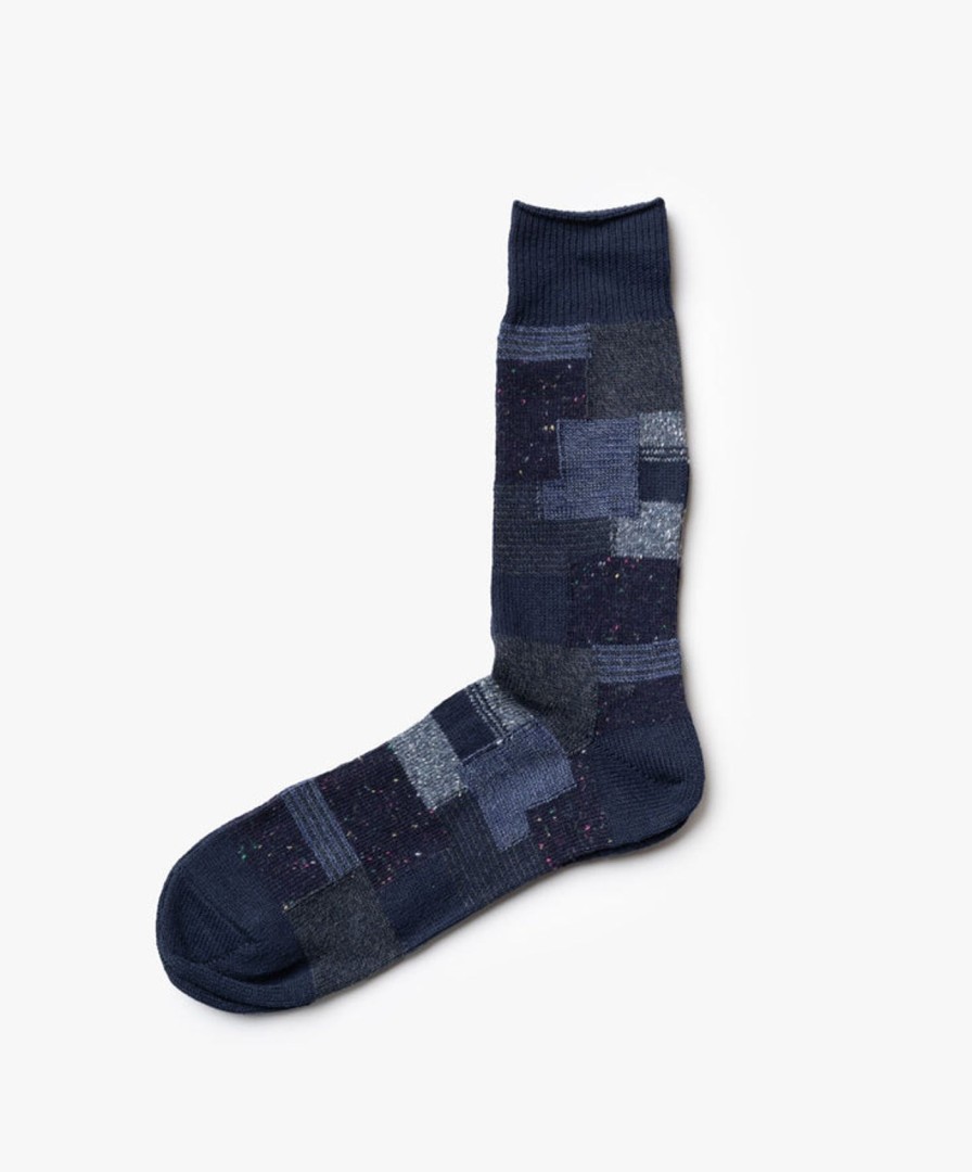 Women Anonymous Ism | Patchwork Crew Socks - Navy