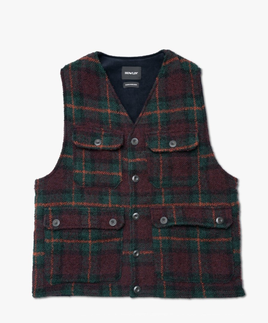 Men Howlin' | Check Wool Seven Days Awake Vest - Red Check